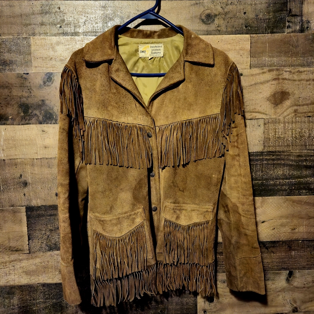 PIONEER Brown Leather Jacket with Fringe and Western Style